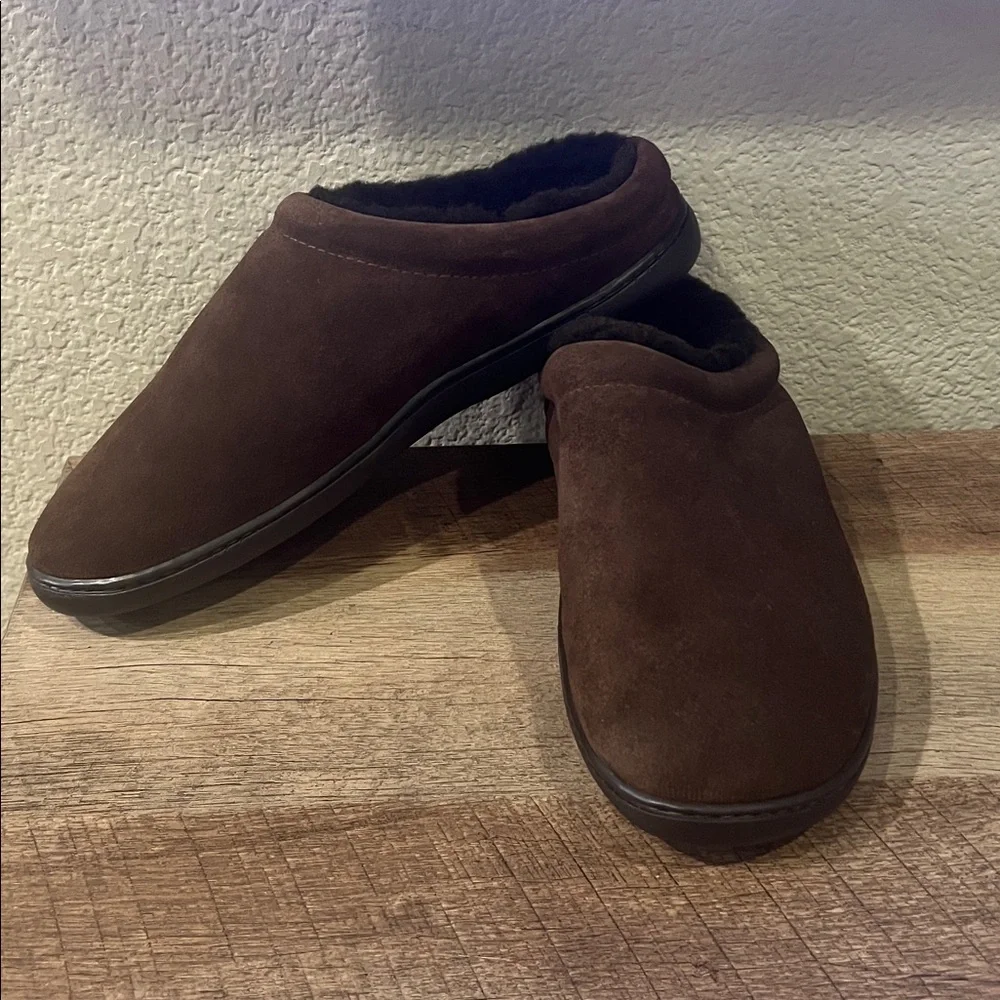Lands' End Suede Shearling‎ Fur Clog Slippers, NWOT